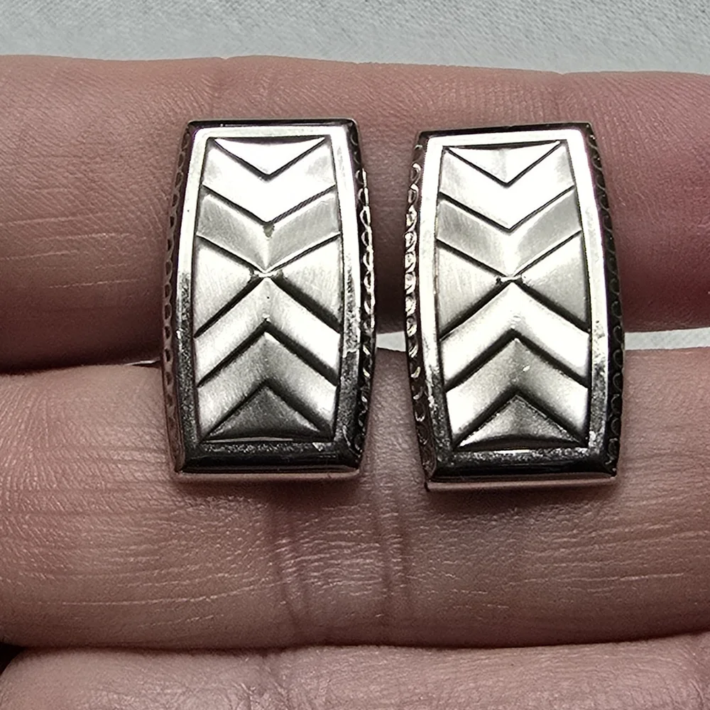 Vtg Hickock USA Silvertone MCM 1960's Silvertone Chevron Cufflinks & Tie Clip